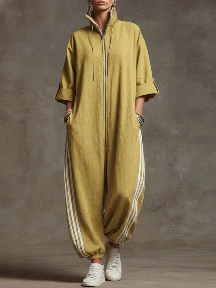 📦📦LAST DAY SAVE 49% ⏰Women's Stand-collar 3/4 Sleeve Casual Loose Hooded Linen Jumpsuit