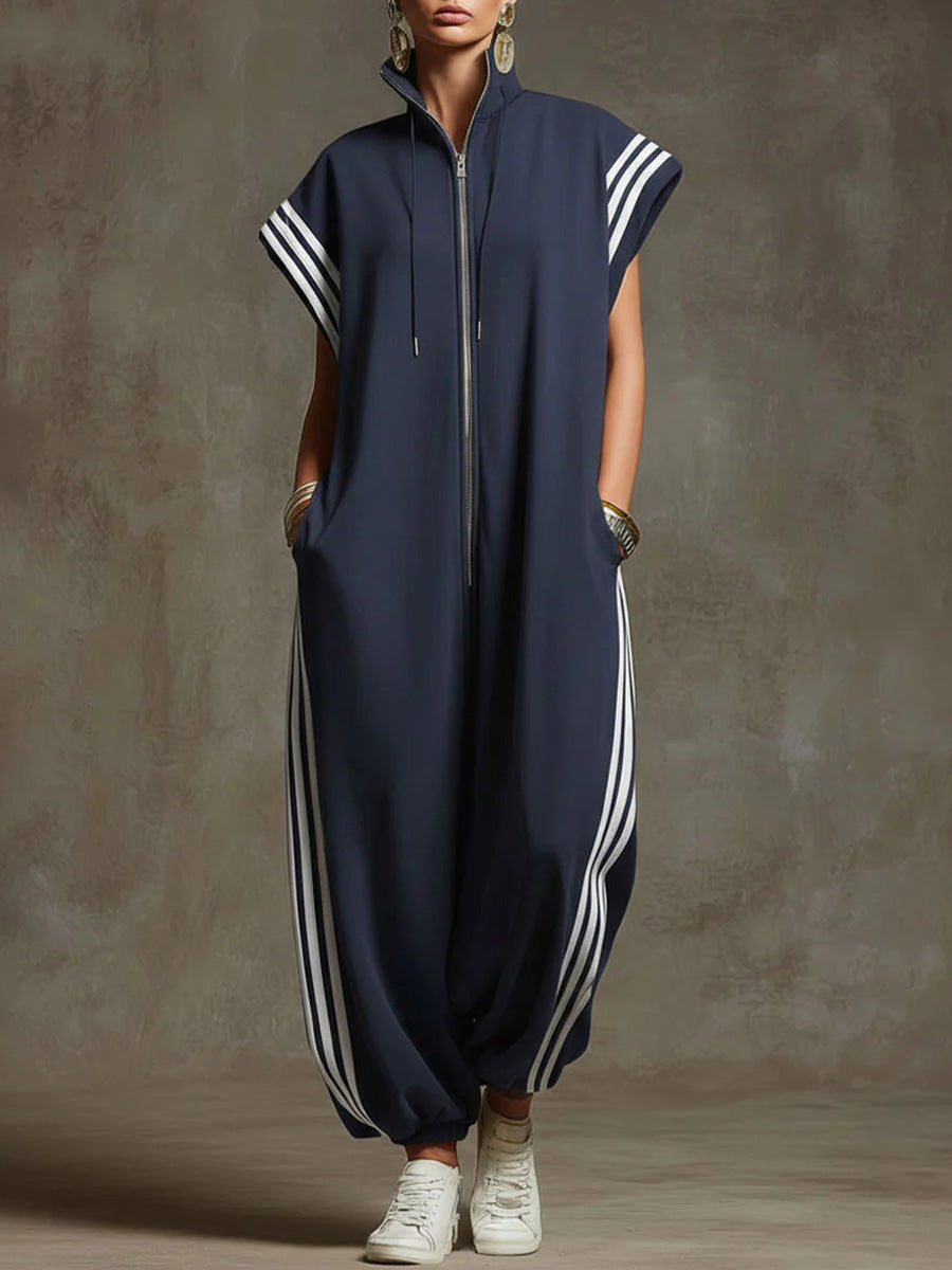 📦📦Last Day 39% OFF🔥Women's Stand-collar Short-sleeved Casual Loose Cotton Wide-leg Jumpsuit