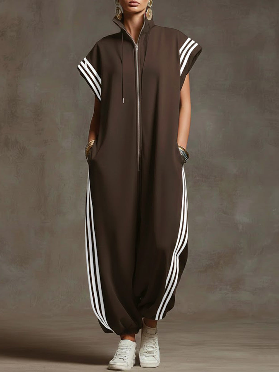 📦📦Last Day 39% OFF🔥Women's Stand-collar Short-sleeved Casual Loose Cotton Wide-leg Jumpsuit