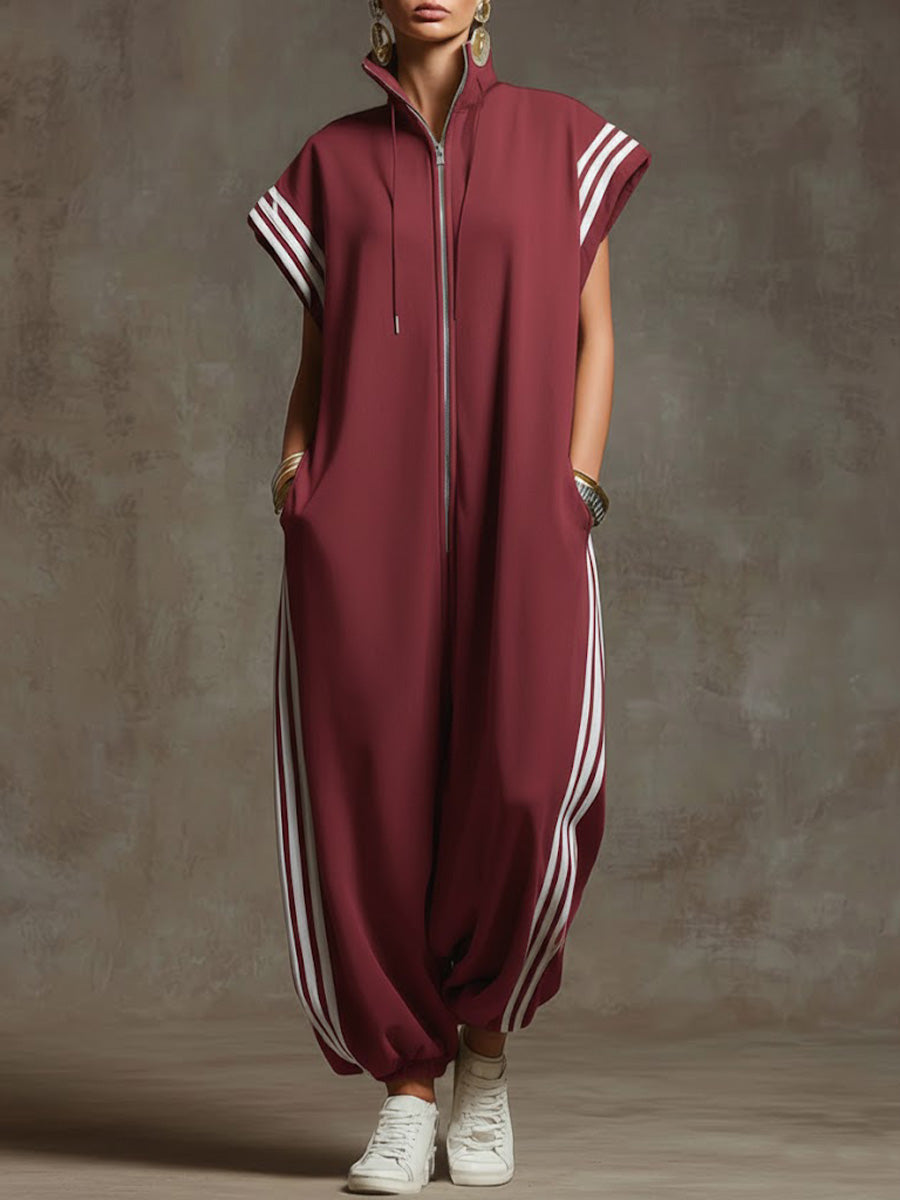 📦📦Last Day 39% OFF🔥Women's Stand-collar Short-sleeved Casual Loose Cotton Wide-leg Jumpsuit