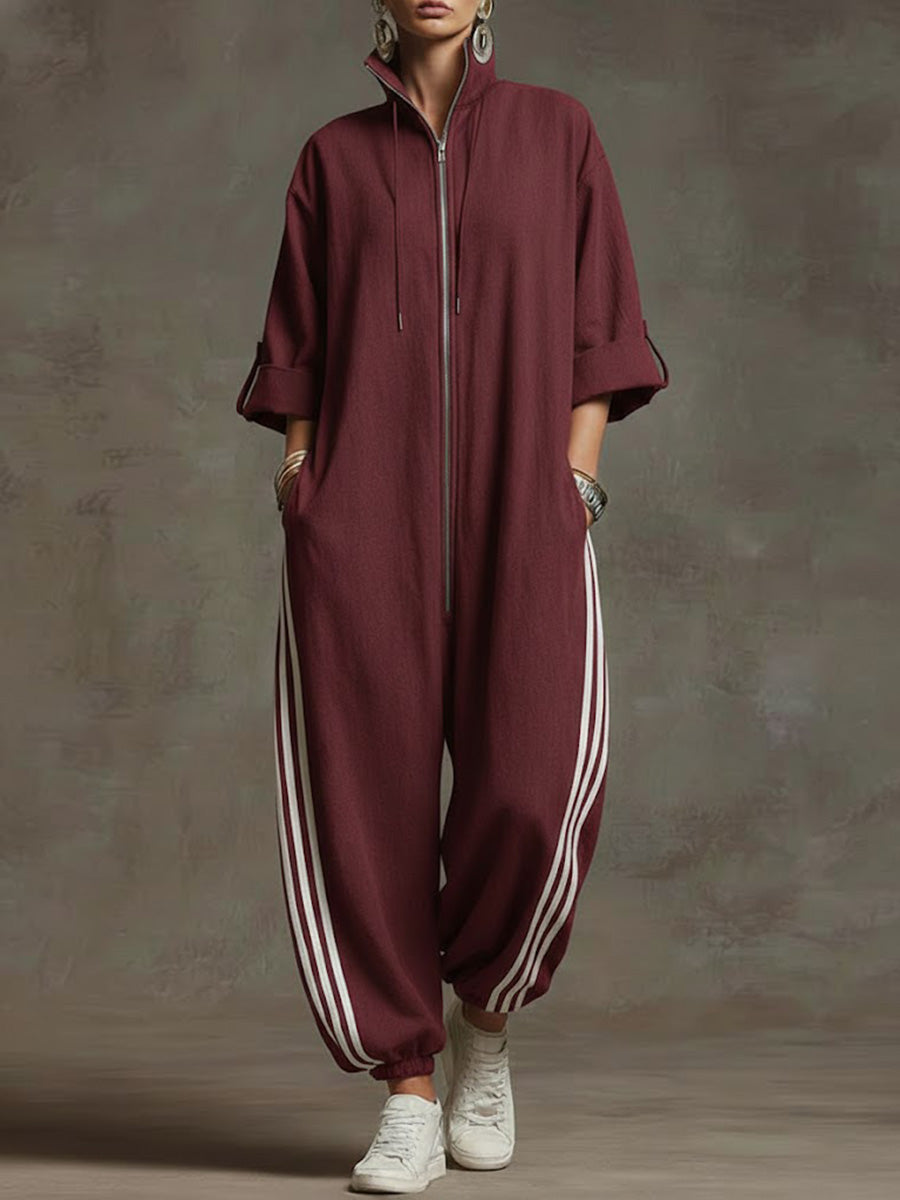 📦📦LAST DAY SAVE 49% ⏰Women's Stand-collar 3/4 Sleeve Casual Loose Hooded Linen Jumpsuit